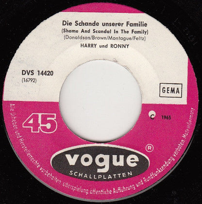 Harry Und Ronny - Die Schande Unserer Familie Vinyl Singles Vinyl Zeer Goed / Hoesje Generic "VINYLSINGLES.NL"