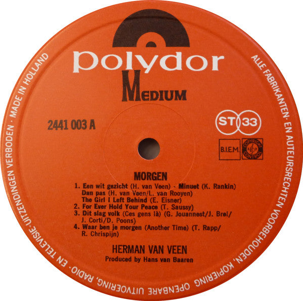 Herman van Veen - Morgen (LP) Vinyl LP Vinyl Zeer Goed / Hoesje Goed "VINYLSINGLES.NL"