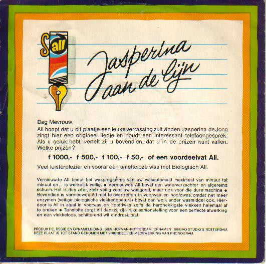 Jasperina De Jong - Jasperina Aan De Lijn (Flexi-disc) 43353 Flexi-disc Goede Staat