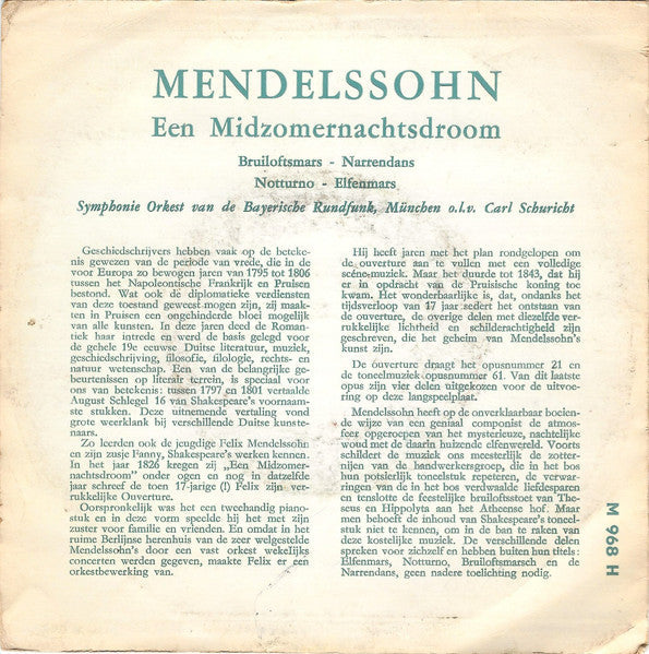 Felix Mendelssohn-Bartholdy - Een Midzomernachtsdroom 40770 Vinyl Singles Vinyl Goed / Hoes Goed