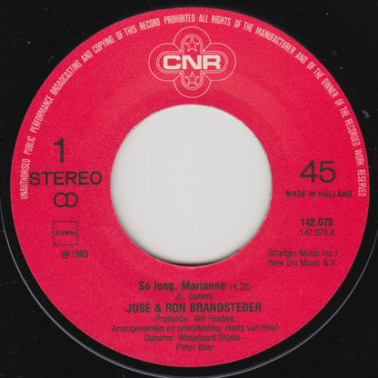 José & Ron Brandsteder - So Long, Marianne 41573 Vinyl Singles Vinyl Goed / Hoes Generic