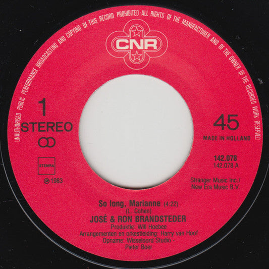 José & Ron Brandsteder - So Long, Marianne 41573 Vinyl Singles Vinyl Goed / Hoes Generic
