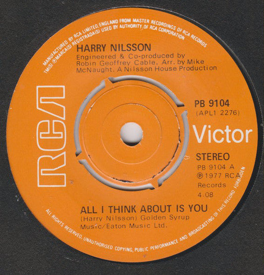 Harry Nilsson - All I Think About Is You Vinyl Singles Vinyl Zeer Goed / Hoesje Goed "VINYLSINGLES.NL"
