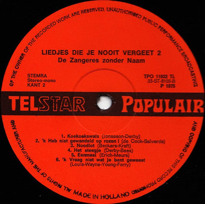 Zangeres Zonder Naam - Liedjes Die Je Nooit Vergeet! 2 (LP) 42887 Vinyl LP JUKEBOXSINGLES.NL   