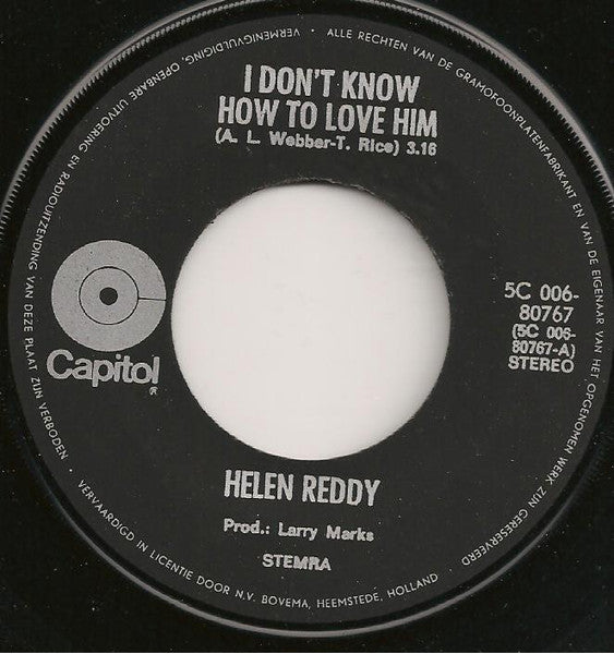 Helen Reddy - I Don't Know How To Love Him Vinyl Singles Vinyl Zeer Goed / Hoesje Goed "VINYLSINGLES.NL"