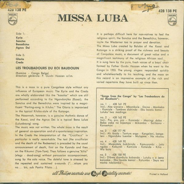 Joachim Ngoi And Les Troubadours Du Roi Baudouin - Missa Luba 42393 Vinyl Singles Vinyl Goed / Hoes Goed