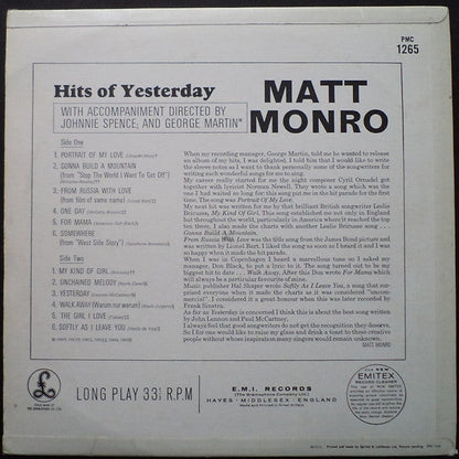 Matt Monro - Hits Of Yesterday (LP) 48412 Vinyl LP JUKEBOXSINGLES.NL   