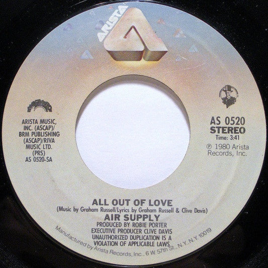 Air Supply - All Out Of Love 41487 Vinyl Singles Vinyl Goed / Hoes Generic