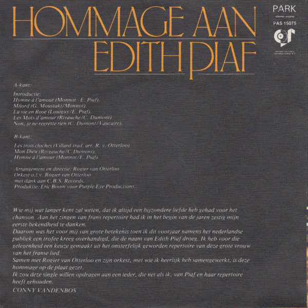 Conny Vandenbos - Hommage Aan Edith Piaf 24564 Vinyl Singles Vinyl Zeer Goed / Hoesje Goed "VINYLSINGLES.NL"