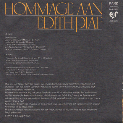 Conny Vandenbos - Hommage Aan Edith Piaf 24564 Vinyl Singles Vinyl Zeer Goed / Hoesje Goed "VINYLSINGLES.NL"