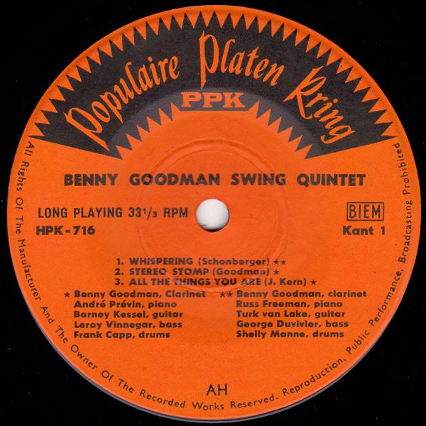 Benny Goodman - Swing International 42841 Vinyl Singles EP Vinyl Zeer Goed / Hoesje Goed "VINYLSINGLES.NL"