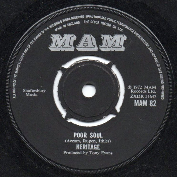 Heritage - Poor Soul Vinyl Singles Vinyl Zeer Goed / Hoesje Generic "VINYLSINGLES.NL"
