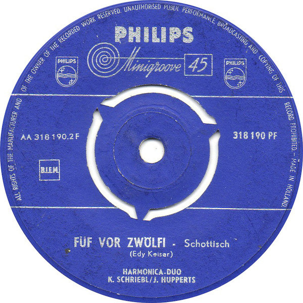 Harmonica Duo K. Schriebl / J. Hupperts - Unter Der Linde Vinyl Singles Vinyl Zeer Goed / Hoesje Goed "VINYLSINGLES.NL"
