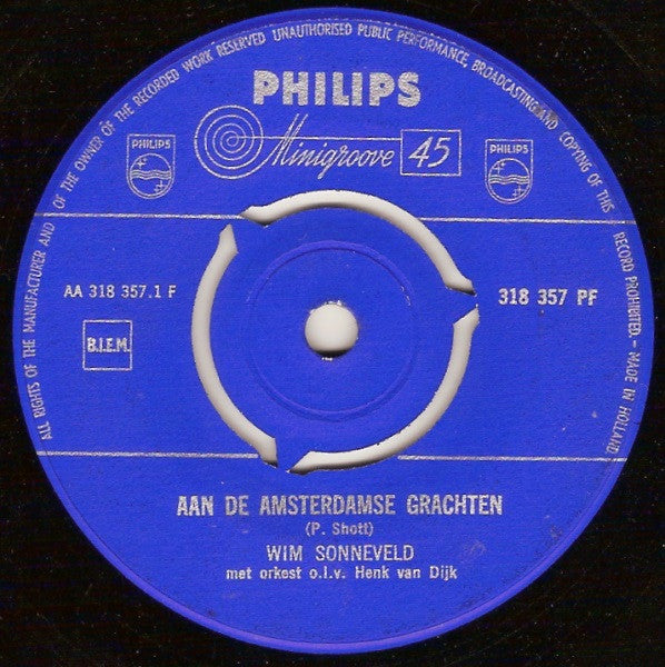 Wim Sonneveld - Aan De Amsterdamse Grachten 41813 Vinyl Singles Vinyl Goed / Hoes Generic