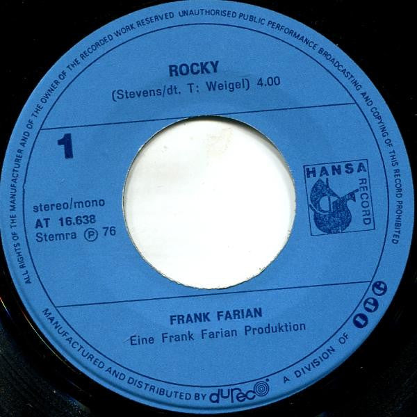 Frank Farian - Rocky 42144 Vinyl Singles Toevoegen Vinyl Goed / Hoes Generic
