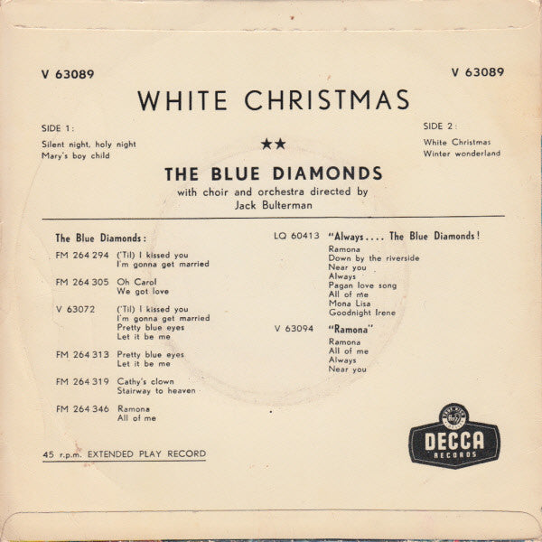 Blue Diamonds - White Christmas Vinyl Singles EP Vinyl Zeer Goed / Hoesje Goed "VINYLSINGLES.NL"
