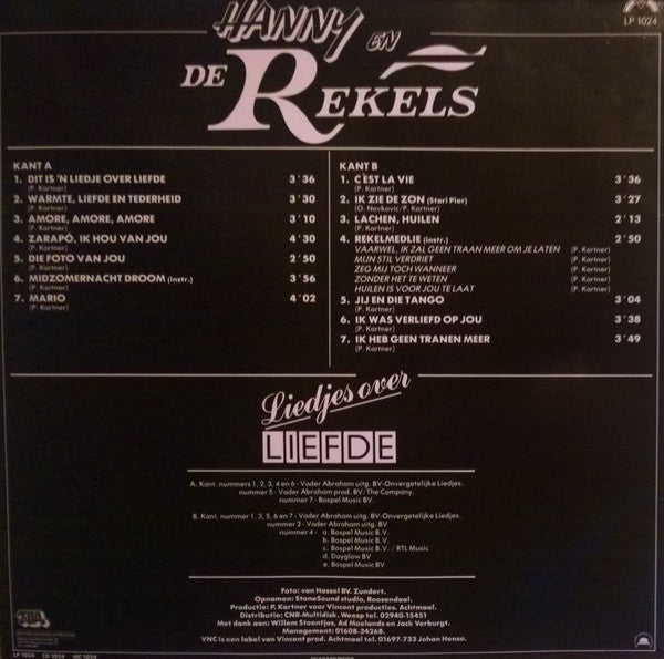 Hanny En De Rekels - Liedjes Over Liefde (LP) Vinyl LP Vinyl Zeer Goed / Hoesje Goed "VINYLSINGLES.NL"