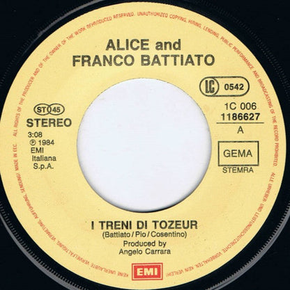 Alice - I Treni Di Tozeur Vinyl Singles Vinyl Zeer Goed / Hoesje Generic "VINYLSINGLES.NL"