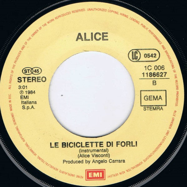 Alice - I Treni Di Tozeur Vinyl Singles Vinyl Zeer Goed / Hoesje Generic "VINYLSINGLES.NL"