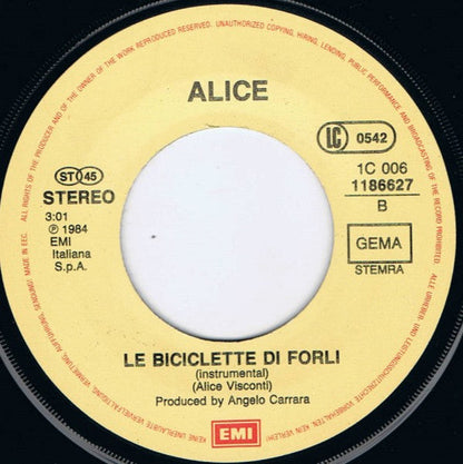 Alice - I Treni Di Tozeur Vinyl Singles Vinyl Zeer Goed / Hoesje Generic "VINYLSINGLES.NL"