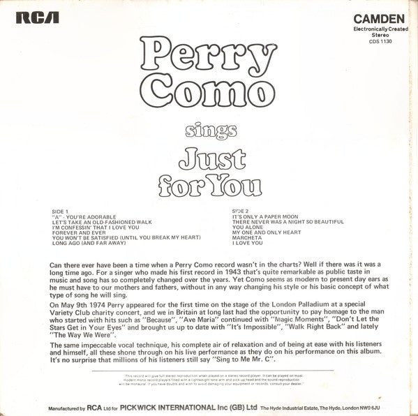 Perry Como – Perry Como singt nur für dich (LP) 42129