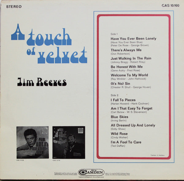 Jim Reeves - A Touch Of Velvet (LP) 51009 Vinyl LP JUKEBOXSINGLES.NL   