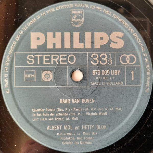 Albert Mol en Hetty Blok - Haar Van Boven (LP) Vinyl LP Vinyl Zeer Goed / Hoesje Goed "VINYLSINGLES.NL"