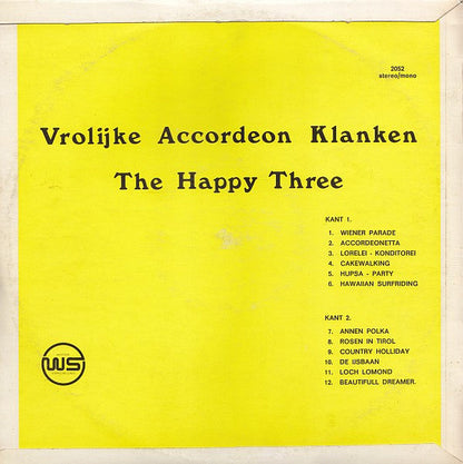 Happy Three - Vrolijke Accordeon Klanken (LP) Vinyl LP Vinyl Zeer Goed / Hoesje Goed "VINYLSINGLES.NL"