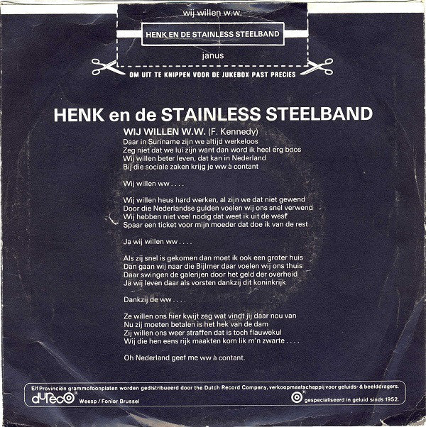 Henk And The Stainless Steelband - We Want WW 25115