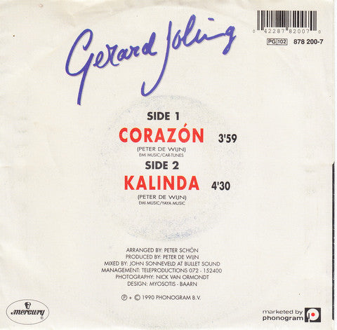 Gerard Joling - Carazon Vinyl Singles Vinyl Zeer Goed / Hoesje Goed "VINYLSINGLES.NL"