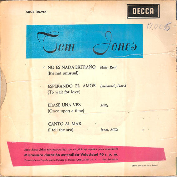 Tom Jones - No Es Nada Extraño 05385 Vinyl Singles EP Vinyl Goed / Hoes Goed