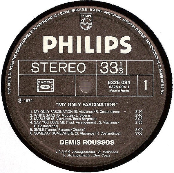 Demis Roussos - My Only Fascination (LP) 44630 Vinyl LP JUKEBOXSINGLES.NL   