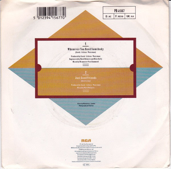 Rick Astley - Whenever You Need Somebody Vinyl Singles Vinyl Goed / Hoes Goed