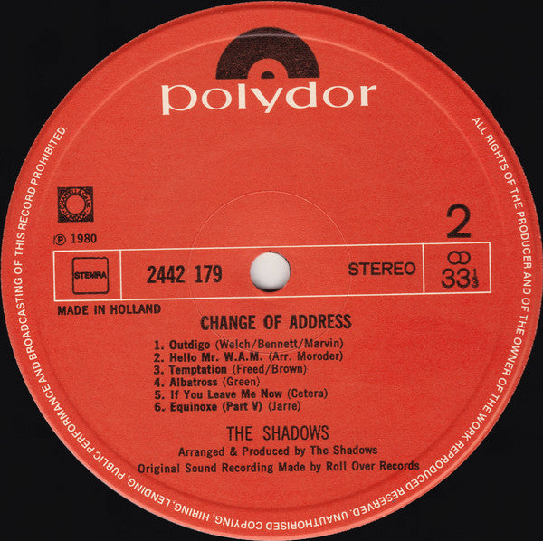 Shadows - Change Of Address (LP) 43404 Vinyl LP JUKEBOXSINGLES.NL   