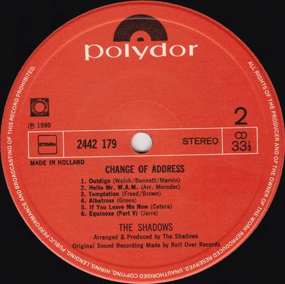 Shadows - Change Of Address (LP) 43404 Vinyl LP JUKEBOXSINGLES.NL   