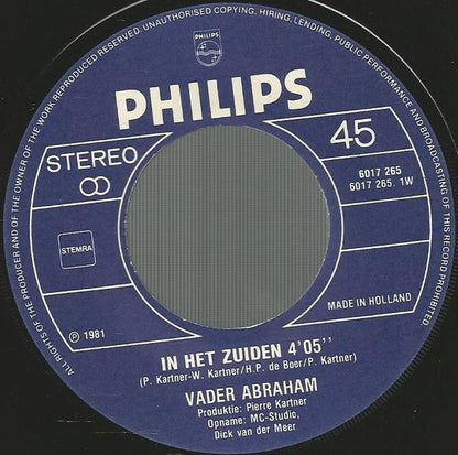 Vader Abraham - In Het Zuiden 39948 (B) Vinyl Singles Vinyl Goed / Hoes Sticker