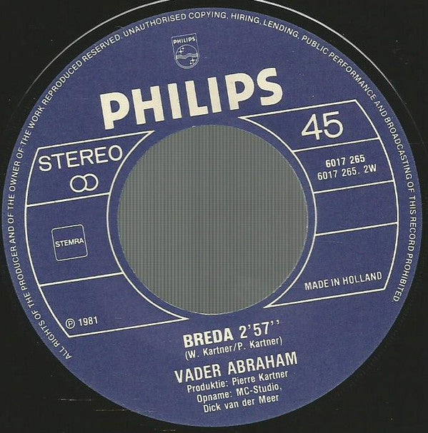 Vader Abraham - In Het Zuiden 39948 (B) Vinyl Singles Vinyl Goed / Hoes Sticker