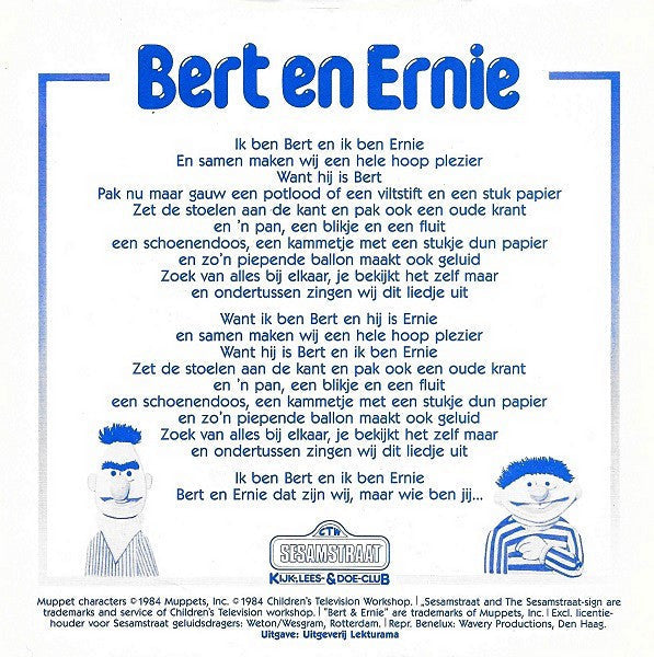 Sesamstraat - Bert En Ernie (Flexi-disc) 41172 Flexidisc Vinyl Goed / Hoes Goed