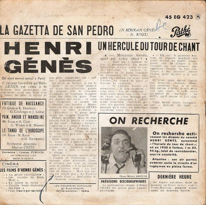 Henri Génès - Fatigués De Naissance Vinyl Singles Vinyl Zeer Goed / Hoesje Goed "VINYLSINGLES.NL"