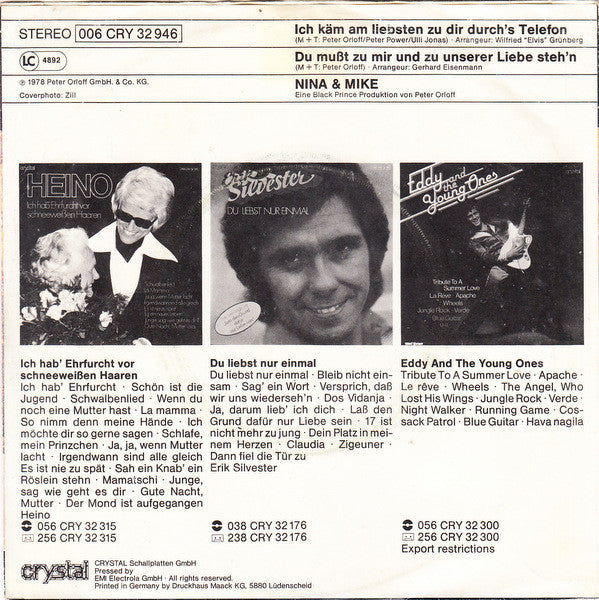 Nina & Mike - Ich Käm Am Liebsten Zu Dir Durch's Telefon 15318 Vinyl Singles Vinyl Goed / Hoes Goed
