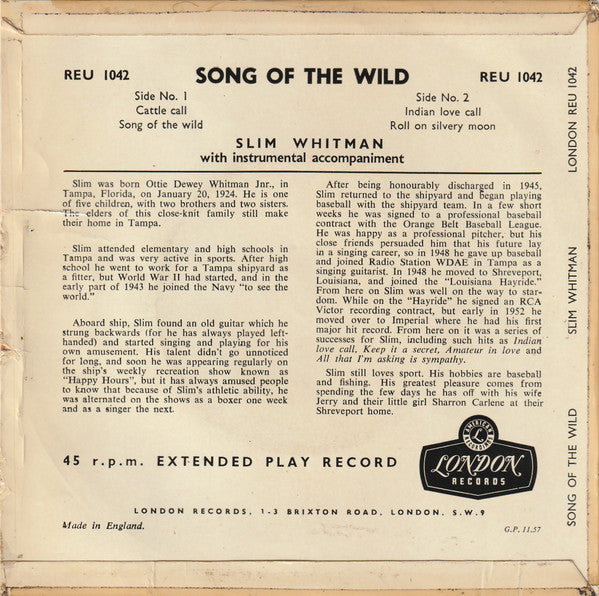 Slim Whitman – Song Of The Wild (EP) 19902