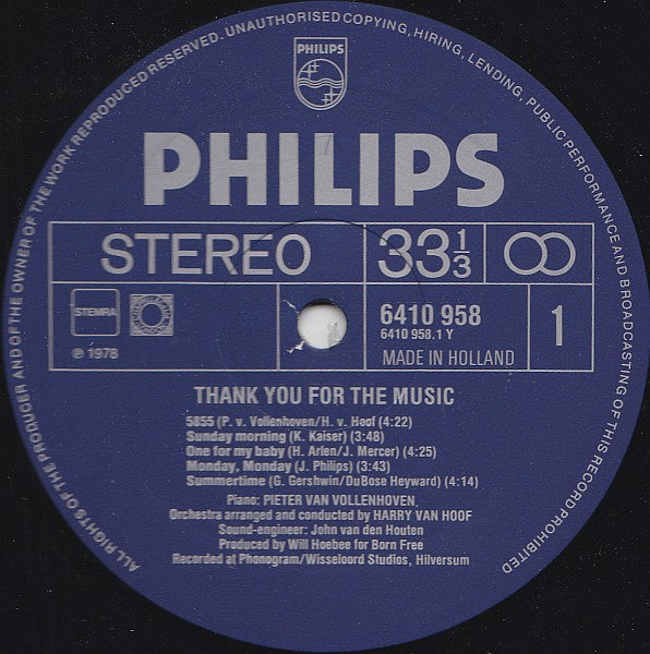 Pieter van Vollenhoven, Harry van Hoof ‎- Thank You For The Music (LP) 50951