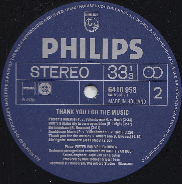 Pieter van Vollenhoven, Harry van Hoof ‎- Thank You For The Music (LP) 50951