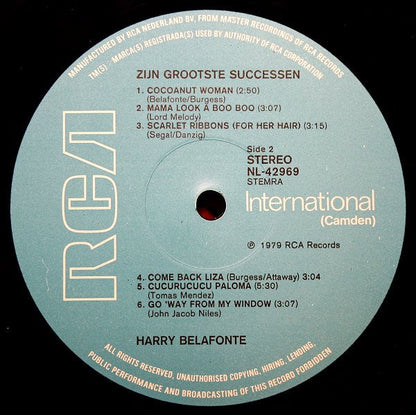 Harry Belafonte - Zijn Grootste Successen (LP) Vinyl LP Vinyl Zeer Goed / Hoesje Goed "VINYLSINGLES.NL"