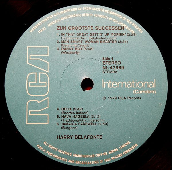 Harry Belafonte - Zijn Grootste Successen (LP) Vinyl LP Vinyl Zeer Goed / Hoesje Goed "VINYLSINGLES.NL"
