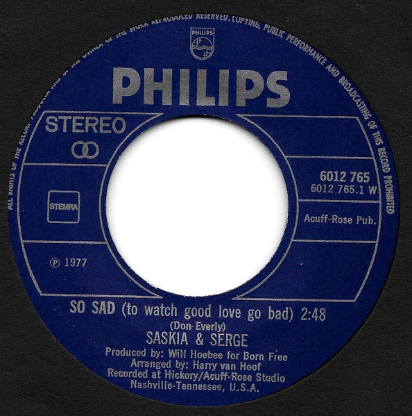 Saskia & Serge - So Sad 39093 Vinyl Singles Vinyl Goed / Hoes Goed