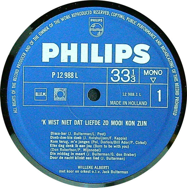 Willeke Alberti - 'k Wist Niet Dat Liefde Zo Mooi Kon Zijn (LP) 46807 Vinyl LP JUKEBOXSINGLES.NL   