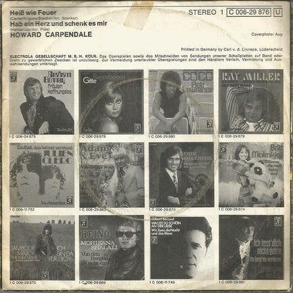 Howard Carpendale - Heiss Wie Feuer Vinyl Singles Vinyl Zeer Goed / Hoesje Goed "VINYLSINGLES.NL"