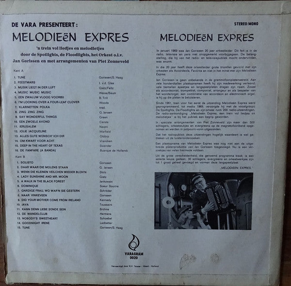 Jan Gorissen En Zijn Vrolijke Passagiers - Melodieën Expres - Een Trein Vol Liedjes! (LP) 48906 Vinyl LP JUKEBOXSINGLES.NL   