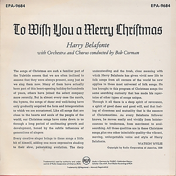 Harry Belafonte - To Wish You A Merry Christmas 41442 Vinyl Singles EP Vinyl Goed / Hoes Goed